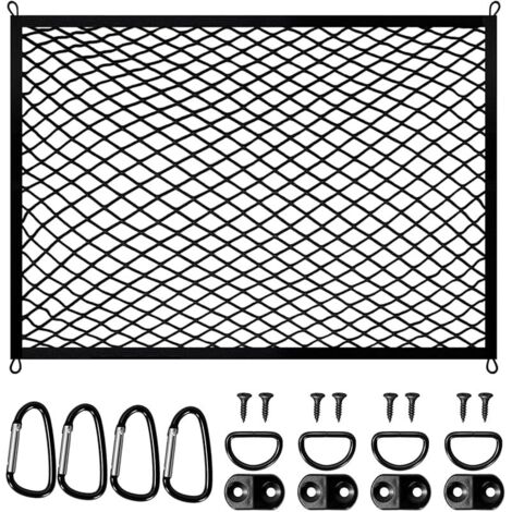 Filet de Chargement Filet de Chargement Flexible pour Coffres Mesurant 80 x 60 cm avec Quatre Crochets Quatre Mousquetons en Acier et Quatre Sangles de Tension Compatible avec la Plupart des Modèles
