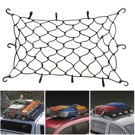 Filet de Chargement pour Lit de Camionnette, Filet de Chargement pour Galerie de Toit pour Voitures, Filet de Rangement de Bagages en Maille élastique avec Crochets, 90 Cm X 120.