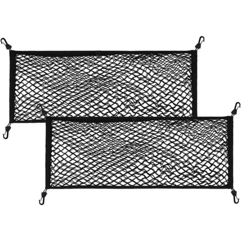 Filet de coffre en 2 pièces, housse en peluche 90×30cm, avec 4 crochets en plastique, filet de rangement pour voiture, filet de coffre rétractable, pour une utilisation en intérieur.