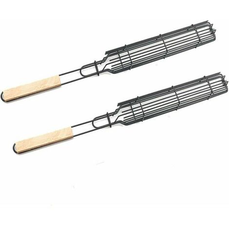 Filet de cuisine carré antiadhésif 2 pièces avec long manche en bois (couleur naturelle 2)