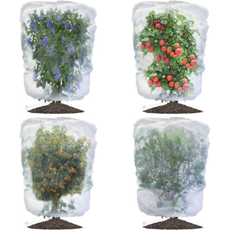 Filet de jardin, lot de 4 filets de protection pour plantes, barrière anti-insectes, sac de protection pour plantes avec cordon de serrage (0,8 x 1,2 m)