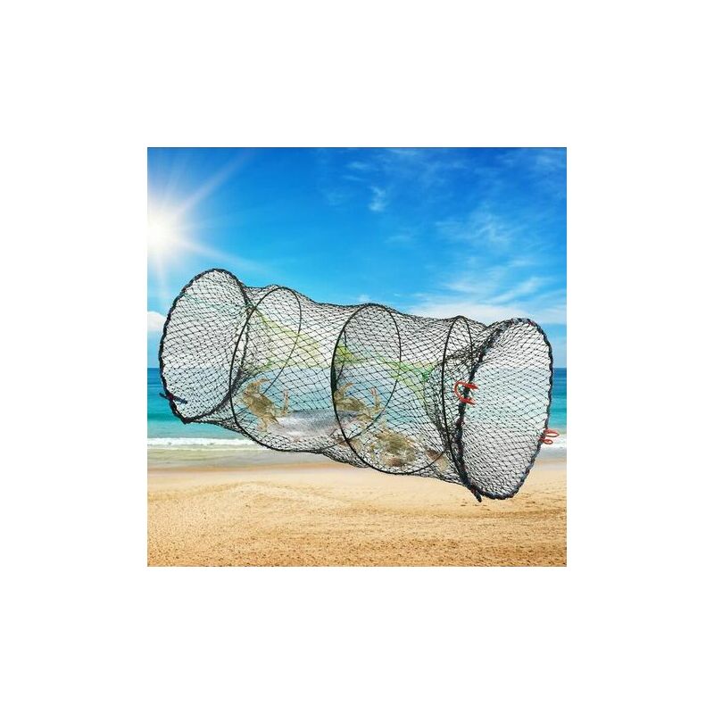 Filet de Pêche Pliable Piège à Crabe 60cm Cage à Poisson en Nylon Piège à Poisson Portable Plié Filet de Pêche Mer Cage à Crabe Ronde Nasse à