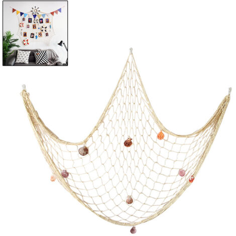 Filet de pêche décoratif avec coquillages pour décoration murale style nautique