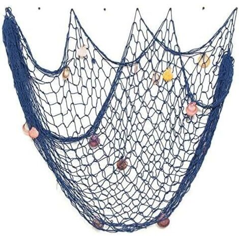 Filet de pêche décoratif bleu, 1 m x 2 m, style nautique méditerranéen (1 pièce).