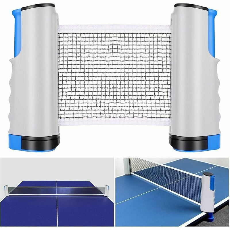 Mereteet - Filet de Ping Pong, Filet de Tennis de Table Rétractable Ping Pang Net Table Tennis Net Réglable Portable pour Intérieur et Extérieur, Gris