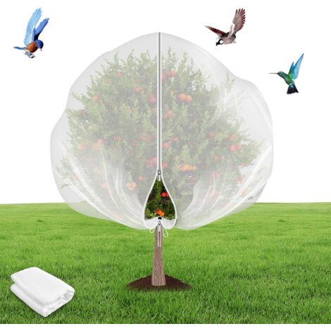 Filet de Protection Jardin 1 pièce Filets pour Jardin avec Cordon de Serrage et Fermeture éclair Maille Fine pour la Protection Arbre fruitier (2,4m×2,4m, Blanc)