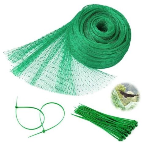 Filet de Protection Oiseaux 4 x 15 m, Filet Anti-Pigeon avec 50 Serre-Câbles, Filet de Jardin Vert, Filet de Protection pour Arbres