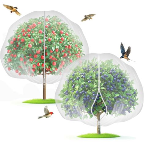 Filet de protection pour arbres fruitiers (lot de 2) avec fermeture éclair et cordon de serrage - 1 x 1 m. Protection des plantes de jardin contre les oiseaux et les ravageurs pour les myrtilles et le
