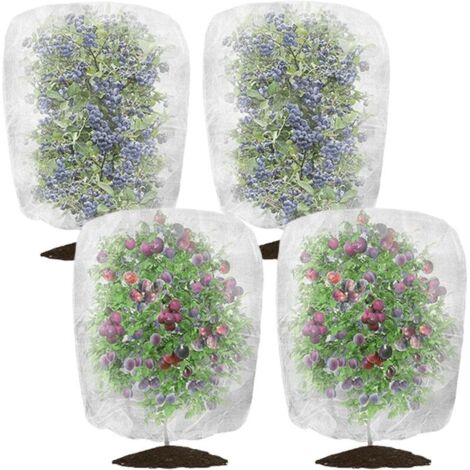 Filet de protection pour plantes, lot de 4 (1 x 1,5 m), filet de protection pour jardin, maille fine avec cordon de serrage, pour plantes, légumes et fleurs