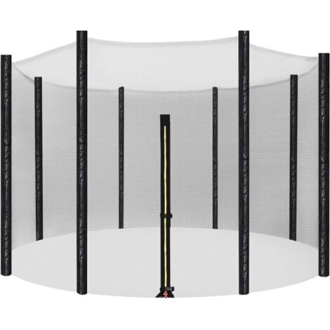 Filet de protection pour trampoline 12ft Hauteur 160cm 8 poteaux Maille PE dense 120g/m² Installation facile avec fermetures éclair