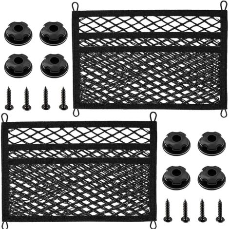 Filet de Rangement 3 Couches pour Coffre de Voiture 45 x 25 cm, Filet à Bagages élastique, Universel pour Voitures, caravanes, camions, Bateaux, Fixation par perçage (2 pièces, Noir)