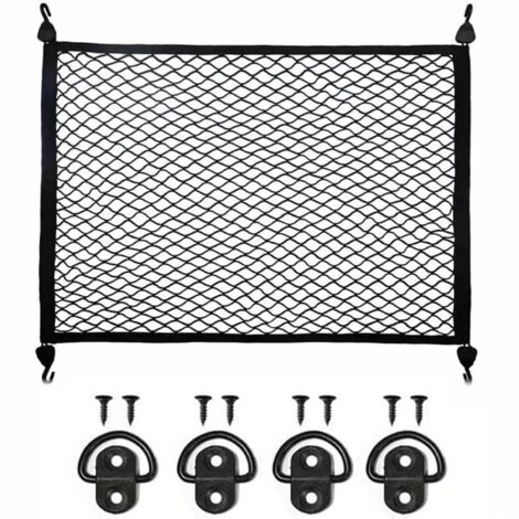 Filet de Rangement Coffre de Voiture avec 4 Crochets Solides, Filet Coffre Voiture, Filet Voiture pour Chien Coffre de Rangement Camping Car, 70×50cm Peut Être Étendu Jusqu'À 120×80cm