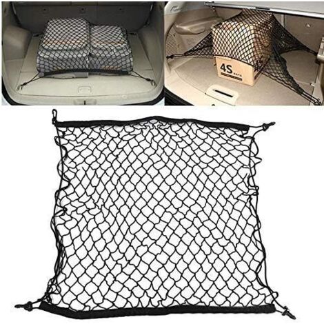 Filet de rangement en maille, 70 x 70 cm, filet de rangement extensible pour voiture, camion, séparateur de sécurité en nylon avec 4 crochets