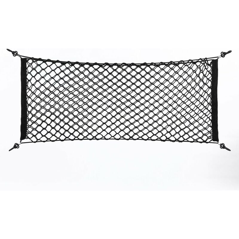 SNQ - Filet de Rangement en Maille, Organisateur Coffre Sac de Rangement Net Stockage Bagage 90 40cm Noir Universel pour Voiture Arrière
