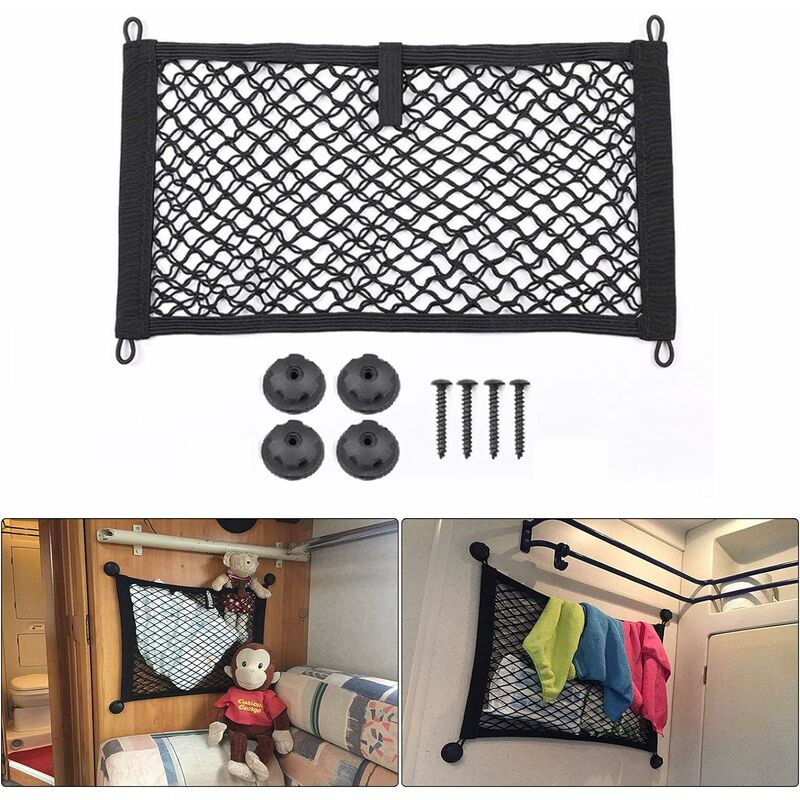 Langray - Filet de rangement à fixer sur le côté de la voiture - Élastique - Pour caravane, camping-car, camion, fourgonnette - Filet de rangement
