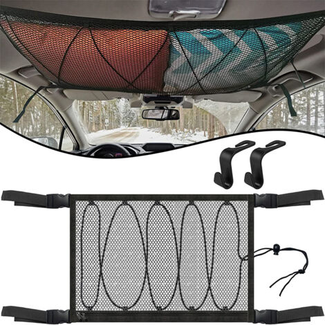 Filet de rangement pour bagages de voiture, filet de rangement pour boîte à mouchoirs, filet de toit pour bagages de voiture, filet de toit universel pour voitures avec quatre accoudoirs de toit, SUV,
