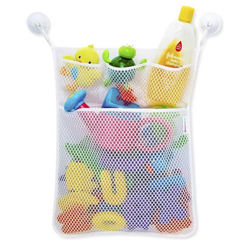 Filet de rangement pour baignoire Sac à jouets Sac à jouets pour baignoire avec 4 crochets auto-adhésifs résistants, Taille : 4552cm-Blanc, 1pc