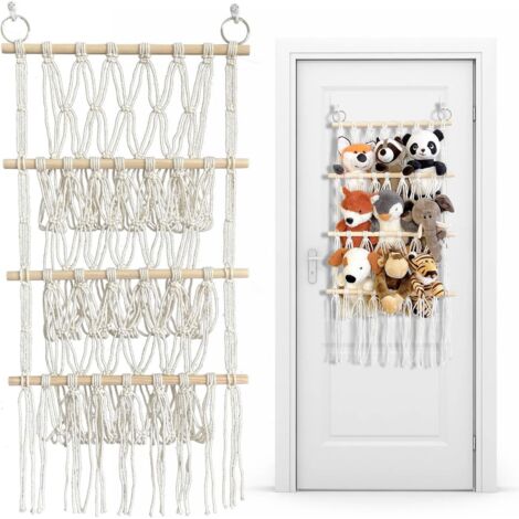 Filet de rangement pour jouets à 4 étages - Rangement pour animaux en peluche - Peu encombrant - Rangement pour chambre d'enfant - Pour doudou et rangement de jouets - Blanc