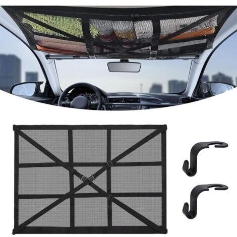 Filet de Rangement pour Toit de Voituret,Filet de Rangement Camping Car,90cmx65cm Universel Bagages Sac avec 2 Crochet de Siège