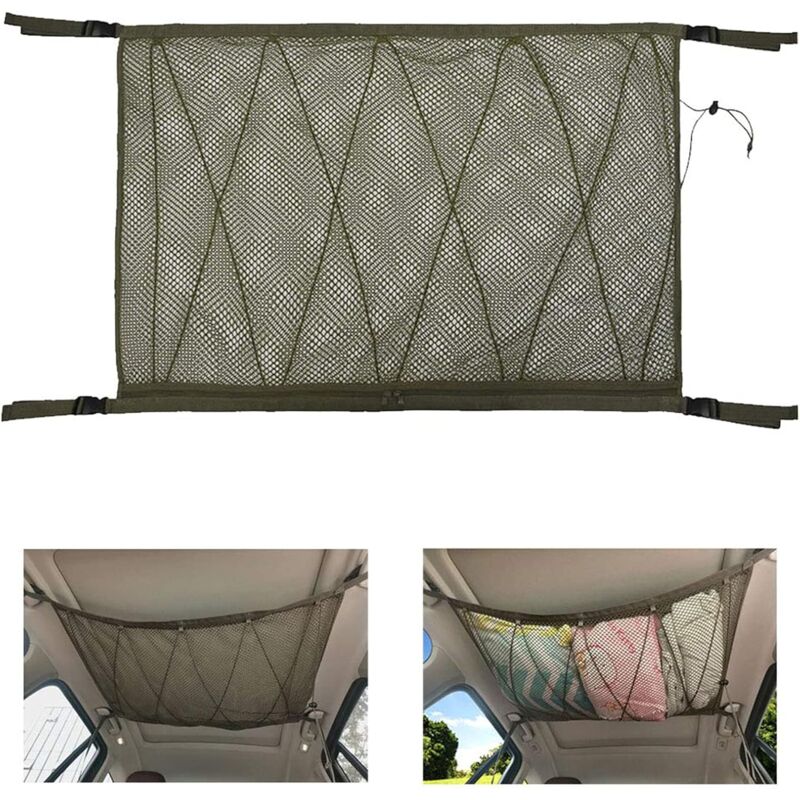 Filet de Rangement pour Voiture - Sac de Rangement Suspendu Intérieur Organisateur de Voiture avec Cordon de Serrage, Support de Bagage Supérieur