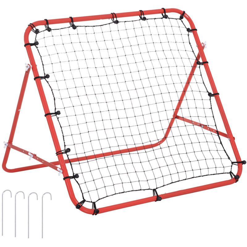 Homcom - Filet de rebond pliable inclinaison réglable - piquets d'ancrage inclus - filet pe noir métal époxy rouge