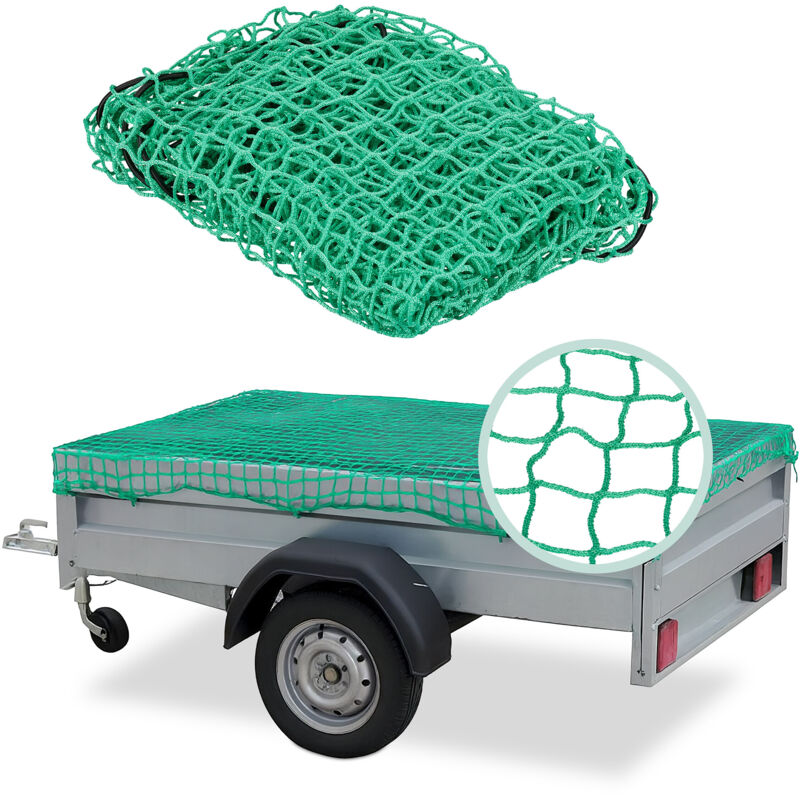 Relaxdays Filet de remorque, protection extensible pour sécuriser un chargement, 2 x 3 m pour voiture, PE, vert