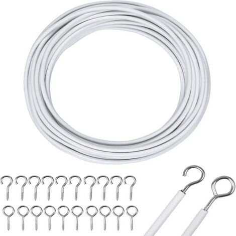Filet de rideau 10 m fil de rideau blanc fil de rideau avec crochets et yeux de rideau cordon de rideau cordon pour tringle à rideau suspendus rideau vêtements filet fixations de rideau accessoires de