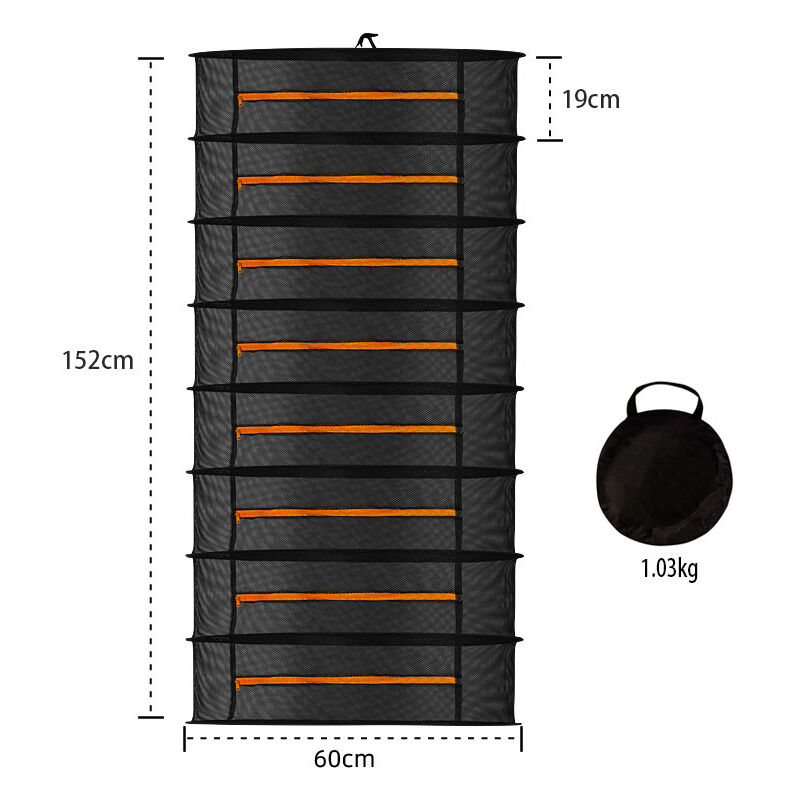 Filet de séchage d'herbes, 8 couches 60cm de diamètrede séchoir pliant de suspension avec Fermetures à glissière pour légumes, Plantes, vêtements