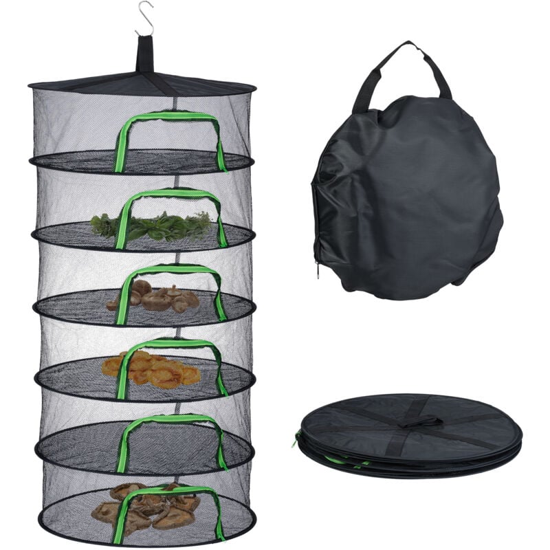Relaxdays filet de séchage pliable, 6 niveaux, pour herbes, fruits, légumes, séchoir à poisson suspendu, en mesh, noir