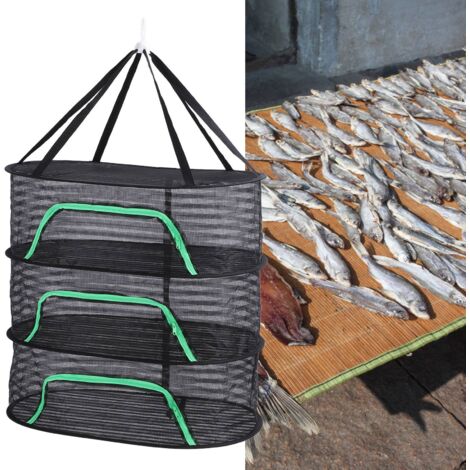 Filet de Séchage Suspendu avec Fermeture Éclair - Séchoir à Maille Polyester Respirant 3 Étages pour Fruits, Légumes, Fleurs et Aliments - Compact et Portatif