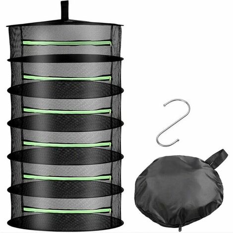 Filet de Séchage Suspendu Pliable 6 Couches Panier de Séchage Grand Porte-Sèche Filet de Rangement Tente Herbe Bud Plant Sécher avec Sécateur pour Culture Hydroponique et Crochet