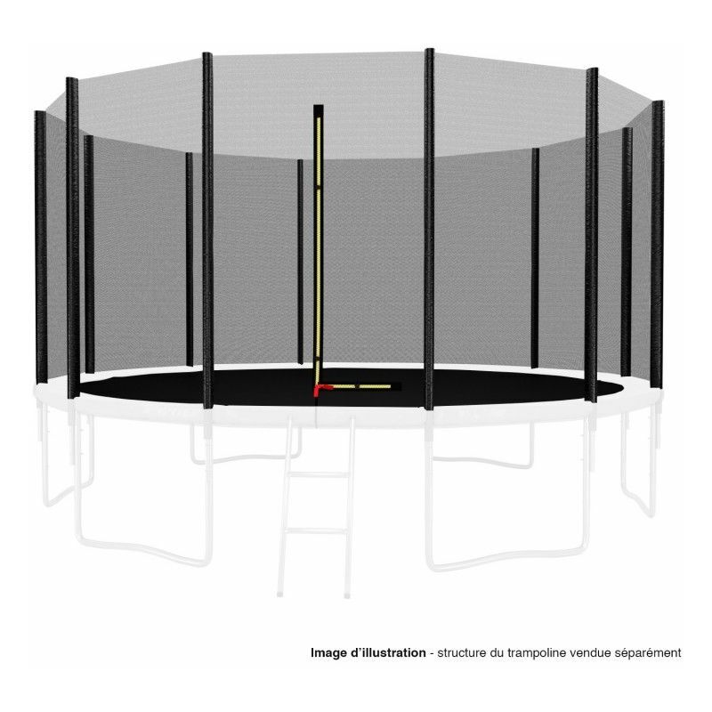 Filet de sécurité extérieur Universel pour trampoline - avec bouchons hauts de perches : ø 13Ft, 12 Perches - Noir