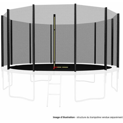Filet de sécurité extérieur Universel pour trampoline - avec bouchons hauts de perches : ø 14Ft, 12 Perches - Noir