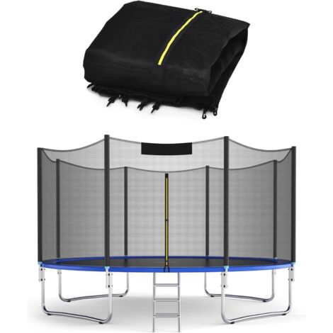 Filet de Sécurité Intérieur/Extérieur pour Trampoline, Filet de Trampoline 6 Poteaux, Résistant aux UV, Double Fermeture Éclair, Noir