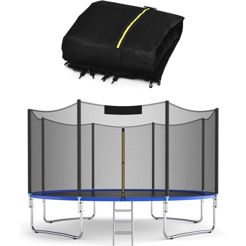 Filet de Sécurité Intérieur/Extérieur pour Trampoline, Filet de Trampoline 6 Poteaux, Résistant aux UV, Double Fermeture Éclair, Noir