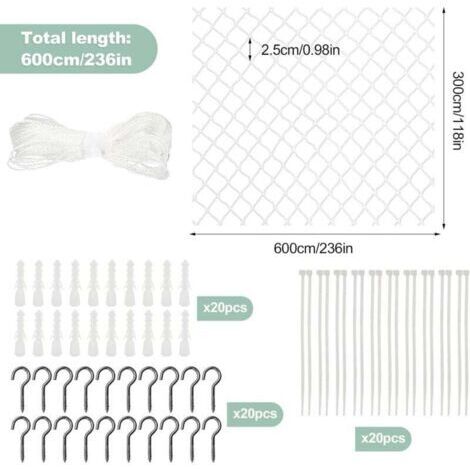 Filet de sécurité pour chat de balcon, filet de sécurité en fibre de polyester résistant aux coupures et aux morsures, adapté aux terrasses, fenêtres et portes, 3 x 6 mètres.