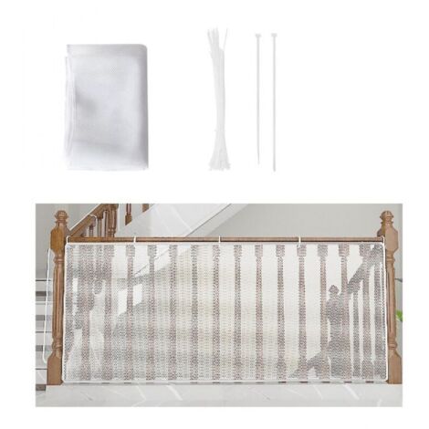 Filet de Sécurité pour Enfants, Bébé Filet de Protection pour Balcon et Escalier, 300Lx79H CM Robuste Réglable Clôture D'escalier Barriere de Securite en Maille pour Chat et Jouet, Blanc