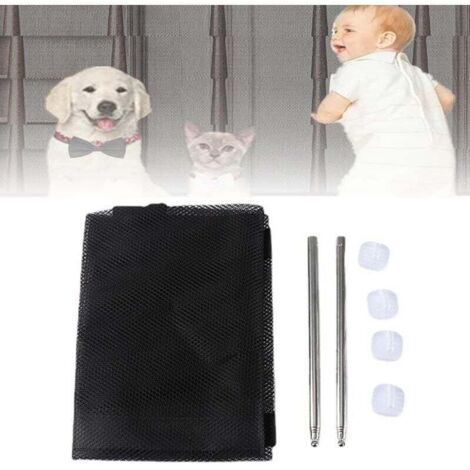 Filet de sécurité pour escalier pour bébé, filet de sécurité pour balcon, filet de sécurité pour escalier haut, barrière de sécurité pour chien avec crochet et poteau solides, noir 180 × 72 cm
