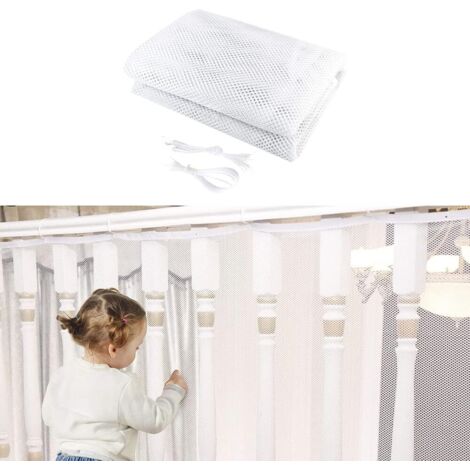 Filet de sécurité pour escaliers, balcons, protection - avec fixations - Blanc - 90 cm x 4,5 m - 1 pièce
