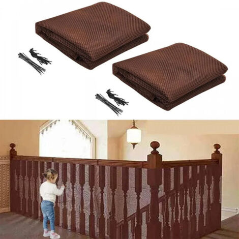 Filet de sécurité pour escaliers, filet de sécurité pour balcon, filet de protection - Marron - 79 cm x 3 m - 2 pièces