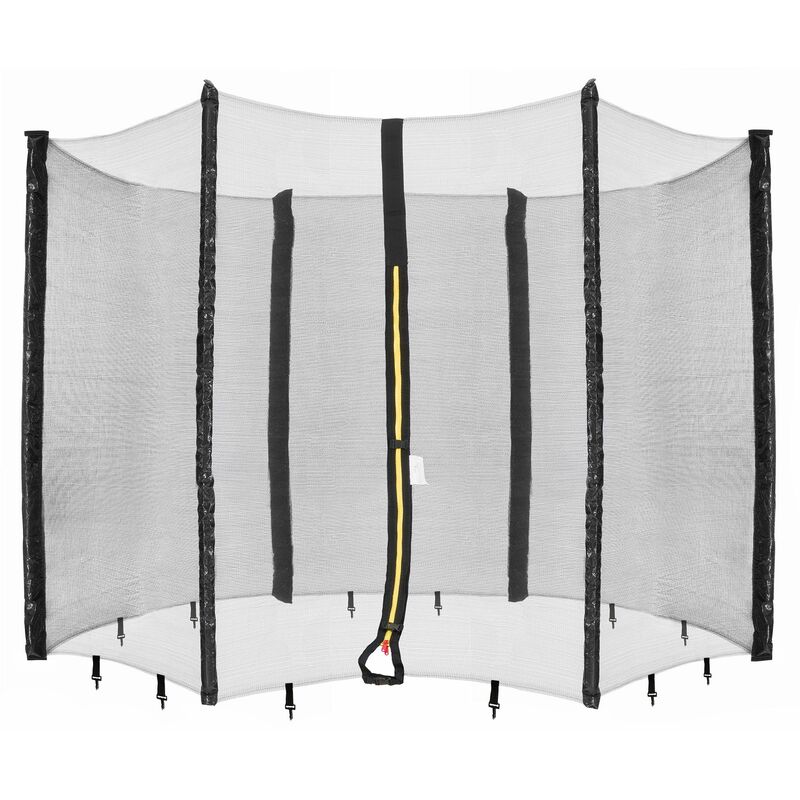 AREBOS Filet de sécurité trampoline Ø 305 cm 6 piquets Résistant aux UV, aux intempéries, à mailles serrées, verrouillable - noir