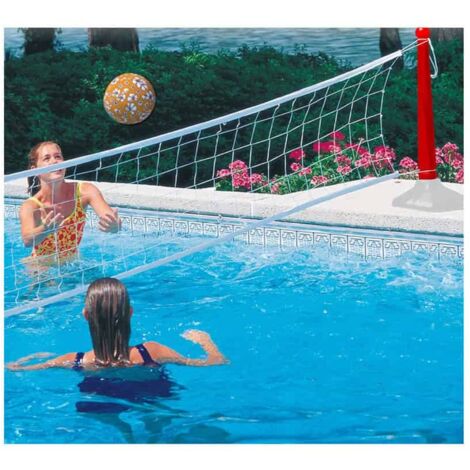 Filet de volley pour piscine géant extensible jusqu'à 7 m – Poteaux lestés Ø 35 cm – Couleur rouge – Pour jeux aquatiques – Signes Grimalt