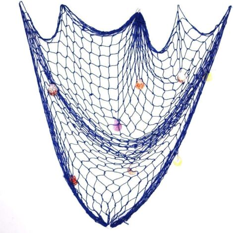 Filet décoratif de pêche style méditerranéen avec coquillages, décoration murale 1,5 × 2 m