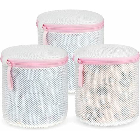 Filet Linge Machine à Laver, 3PCS Sac à Linge Cylindrique avec Fermeture Eclair pour Le Lavage De Machine, Filets à Lavage Réutilisation pour Blouse, Bas, Dessous, Soutien-gorge, Lingerie（Bordure Rose