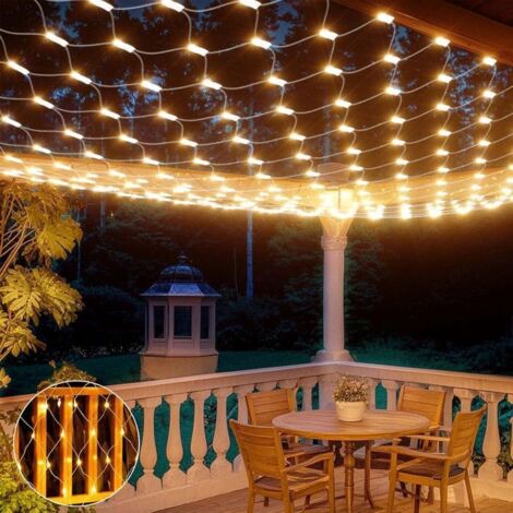 Filet Lumineux Extérieur 3x2m 200LED Guirlande Lumineuse avec Prise IP44 étanche 8 Modes Pour Noël Jardin - Jaune