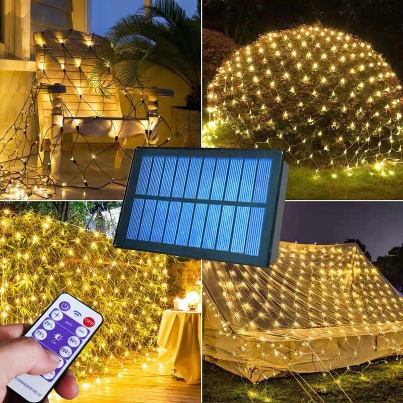 Filet Lumineux Solaire, 3M2M led Guirlande Lumineuses Filet, 8 Modes d'Eclairage Balcon Clôture Mesh Fairy Light, Rideau Lumières Etanche Romantique