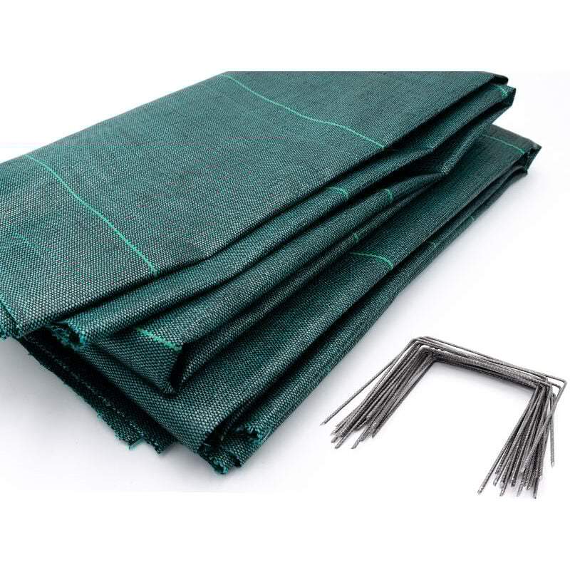 Kit : Toile de paillage 130g/m² verte + agrafes 130g/m² 1,65m x 10m Vert