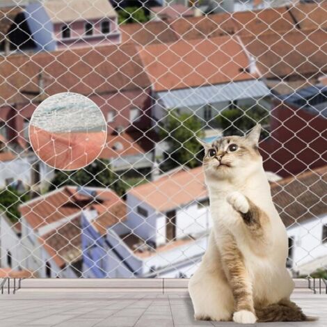 Filet pour Chat pour Balcon, 4x3 m Filet Protection en Nylon, Chats Renforcé Filets, Protection Chat Filets réutilisable, sans perçage, Filet Anti Pigeon, pour Balcon, escaliers et fenêtres