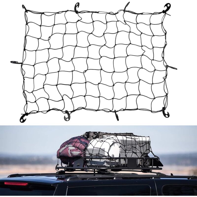 Filet pour Galerie de Toit, Filet Bagage Voiture Très Élastique avec 10 Crochets, 90 x 120cm Filet de Bagage Toit de Voiture, Convient pour Galerie