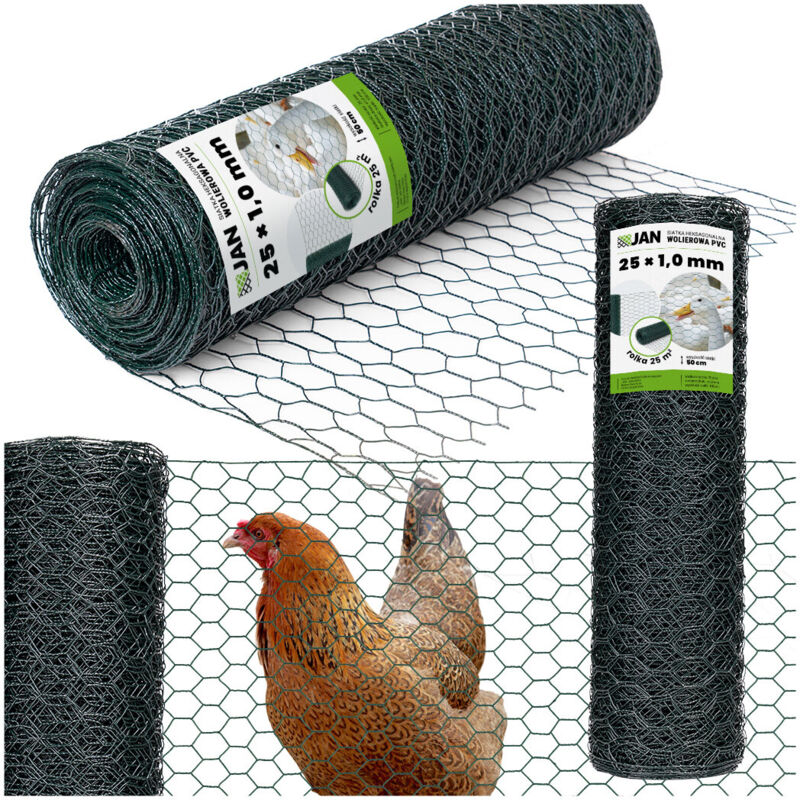 Filet pour volière pour oiseaux, perroquets, volailles, PVC OC 25 x 1,0, largeur 50 cm, 25 m